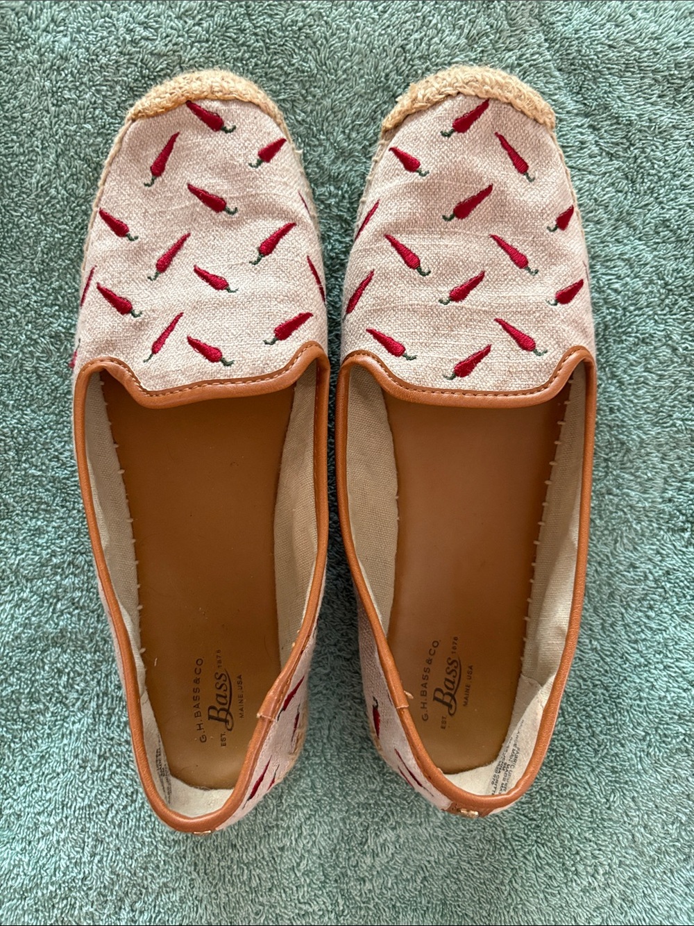 G.H. Bass & Co. Pink Canvas Espadrilles with Red Chili Embroidery